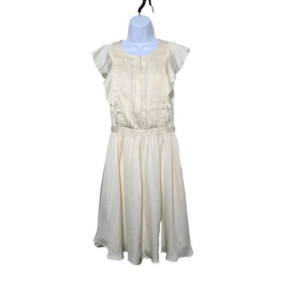Banana Republic Dress 2 Ivory Pintuck Pleated Professional Classic Ruffle Femme - Picture 1 of 16